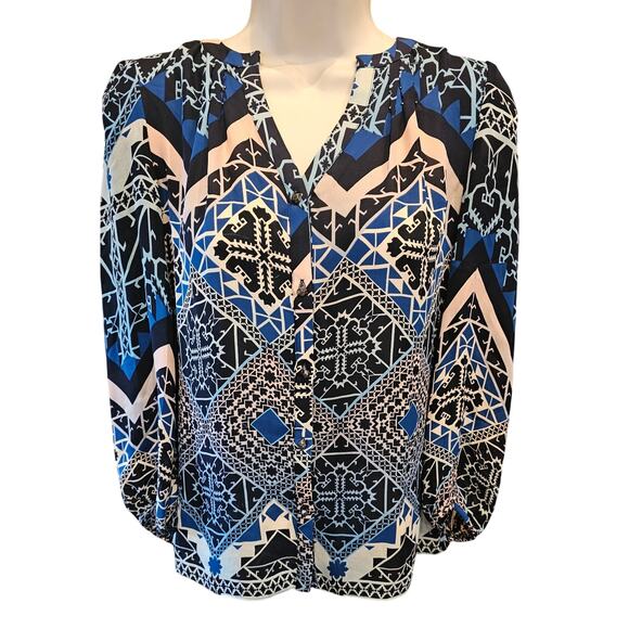 Anthropologie Leifsdottir Jerez 100% silk buttondown blouse geometric 0 EUC - Picture 2 of 8
